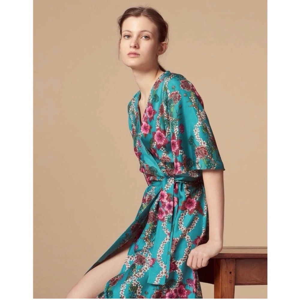 SANDRO Tinca Floral Silk Kimono Robe/Dress